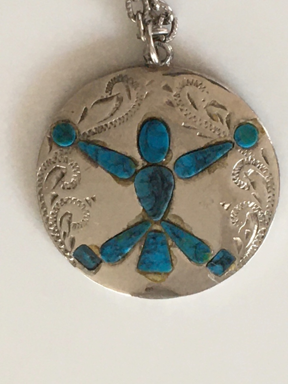 Vintage Roma Silver Plated w/Turquoise Inlay Pendant Necklace